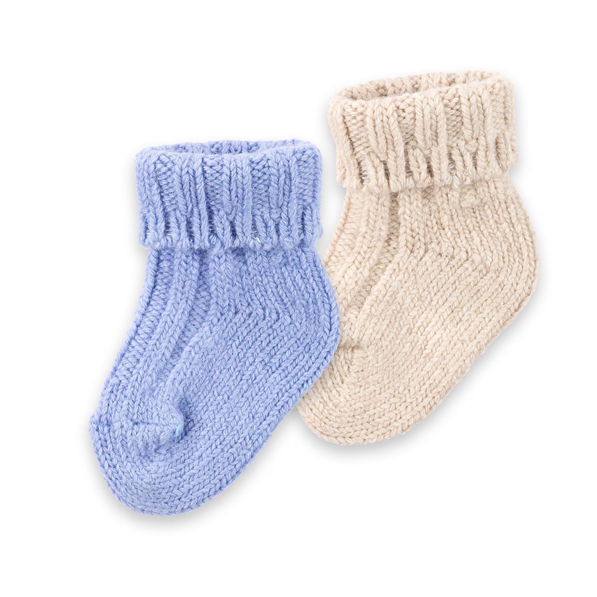 Baby Socken Kaschmir Set Sand - Himmelblau 0 - 6 Monate
